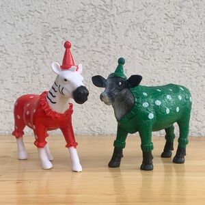 Party Animals!   Cow and Zebra in their most festive outfits ready for fun
